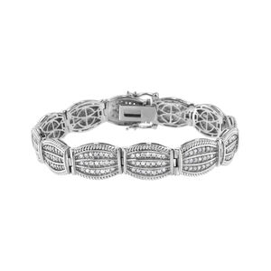 .925 Sterling Silver 3 cttw Diamond Art-Deco Style Link Bracelet (I-J, I2-I3)